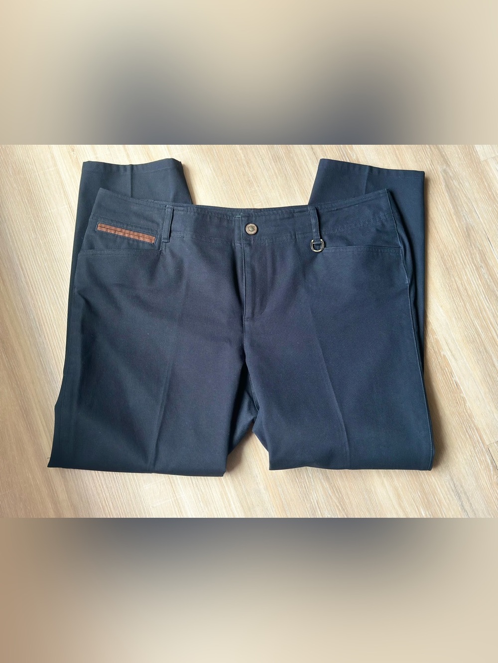 Lauren Ralph Lauren Petite Trousers 14P Black Cotton Stretch Equestrian D-Ring